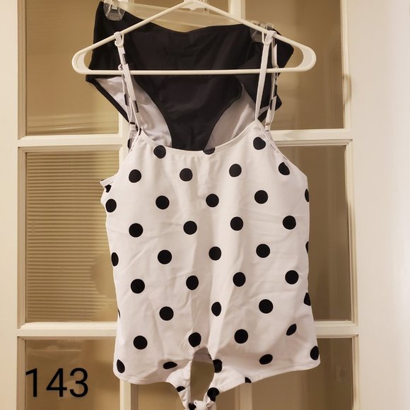 SWIM IN AQUA, Polka Dot Tankini w/ Black Bottom set, size L(12/14) - Picture 2 of 8